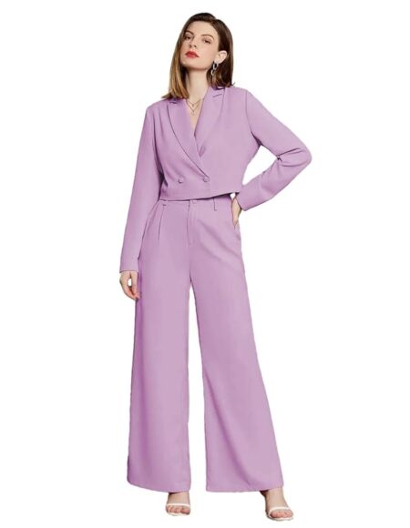 Women's Solid Relaxed Fit Full Sleeve Blazer and Trouser Set.