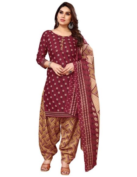 Women's Cotton Printed Unstitched Salwar Suit, Cotton Dupatta