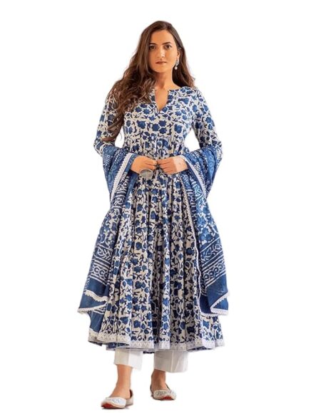 Women's Cotton Kurta with Palazzo & Dupatta Set
