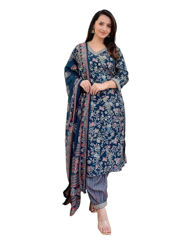Women Printed Kurta and Pant Set With Dupatta