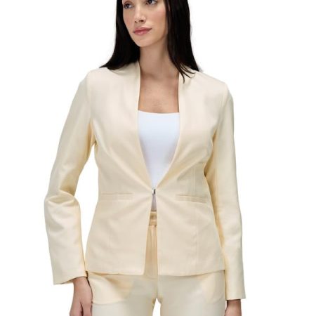 Salt Attire Women’s Single Breasted Blazer Coat – Solid Polyester, Cream, Casual Office Jacket