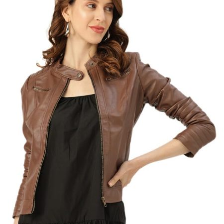 Leather Retail Faux Leather Women Regular Jacket (Brown)