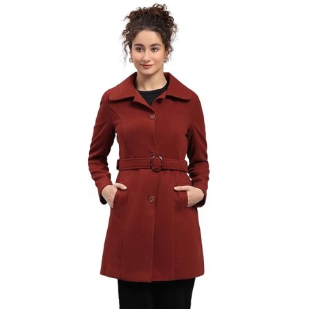 Monte Carlo Womens Regular Fit Solid Button Full Sleeve Winter Coat | Warm Woolen Overcoat for Ladies | Stylish Long Sleeve Buttoned Jacket (Pack Of 1)