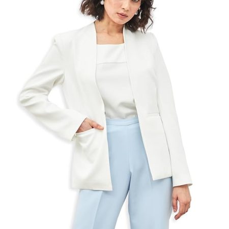 Salt Attire Women’s Open Front Blazer Coat – Solid Moss-Lycra, Cream, Casual Office Winter Jacket