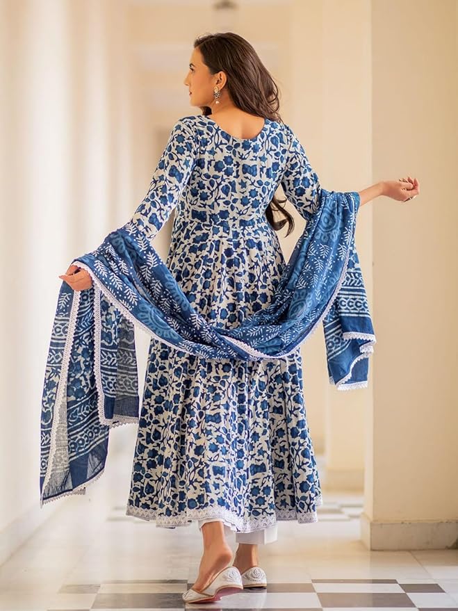 Women's Cotton Kurta with Palazzo & Dupatta Set