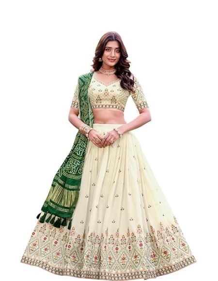 Khadi Cotton Lehenga Choli with Sequins & Thread Embroidery