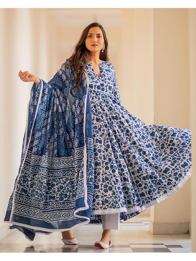 Women's Cotton Kurta with Palazzo & Dupatta Set