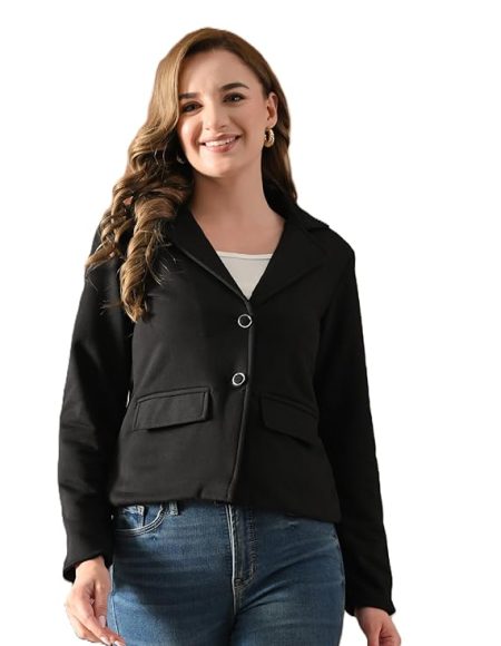 Women’s Fleece Winter Blazer Coat – Soft Winter Warm Lapel Collar Jacket with Full Sleeves, 2 Front Flap Pockets | Stylish Blazer Coat for Office, Casual Wear