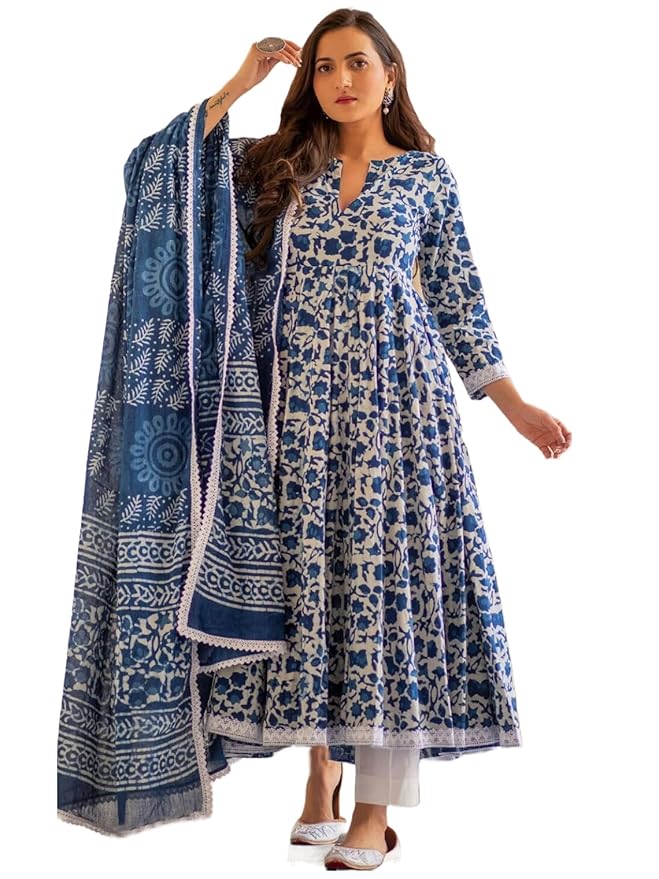Women's Cotton Kurta with Palazzo & Dupatta Set