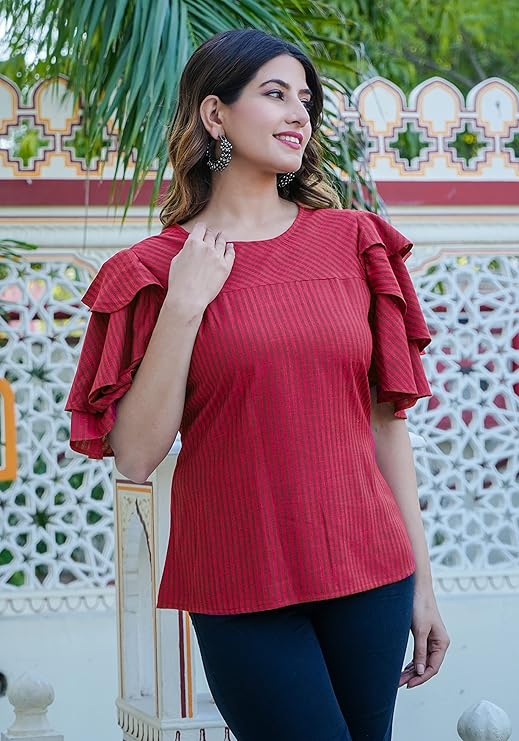 Stripe Printed Straight Regular Fit Top For Women