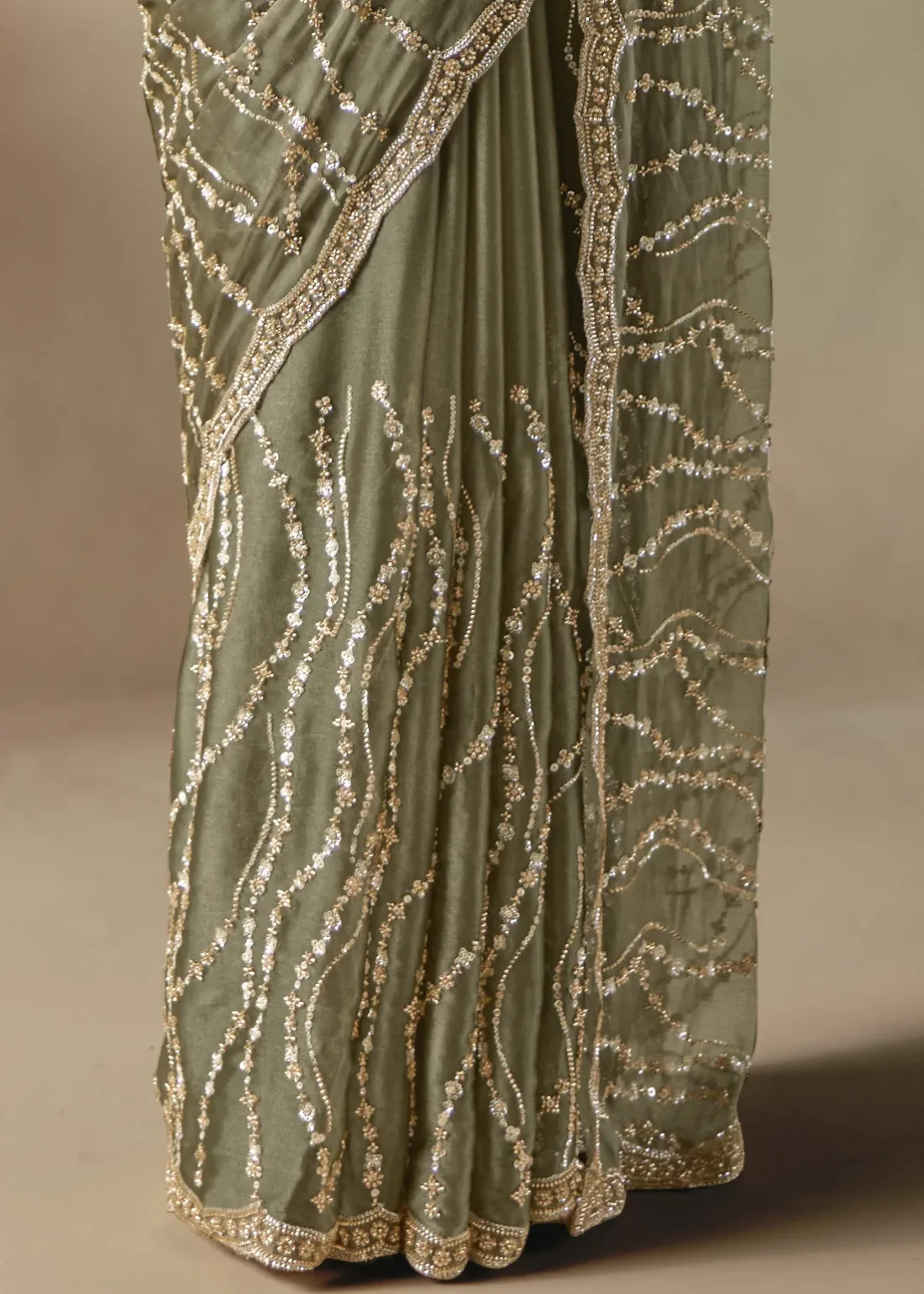 Designer Sage Green Embellished Saree with Sequin Work